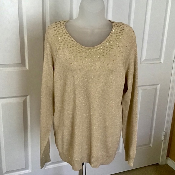 Jaclyn Smith Sweaters - Jaclyn Smith Women’s Gold Metallic Sequins Sweater Party Winter Travel Sz Large